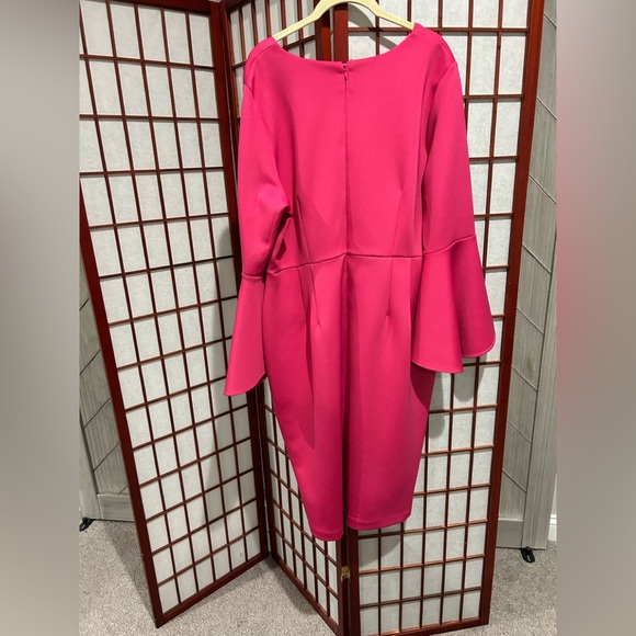 Eloquii Vibrant Pink Long Flared Sleeve Dress - 18 - Picture 2 of 7